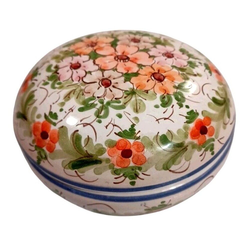 Vtg OOAK Spain Victorian Hand Painted Daisies Trinket Jewely Box Porcelain - Picture 4 of 8